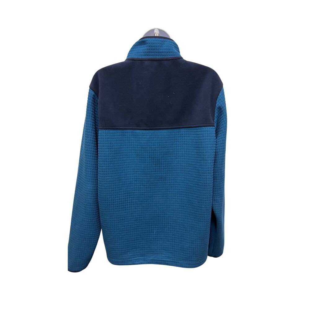 Lands’ End Men's Fleece Jacket M Teal Navy Grid Zip-Up Warm Casual Layer - Picture 3 of 4